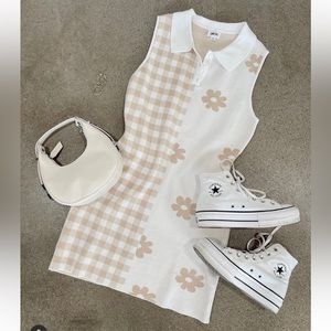 Mini floral knitted collar dress